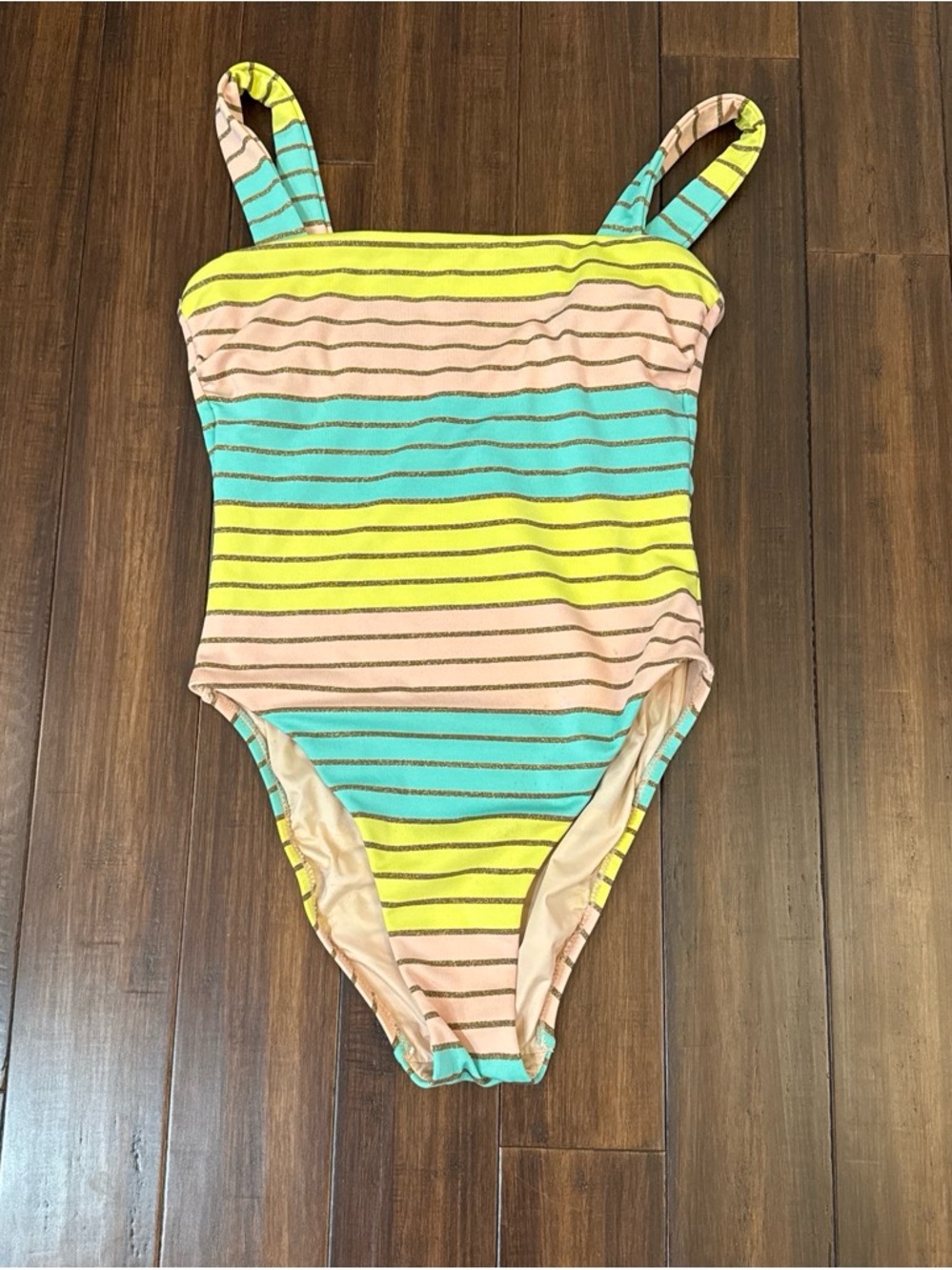 Trina Turk Womens Striped One Piece Swimsuit Metallic Gold Lurex Multi Color 6